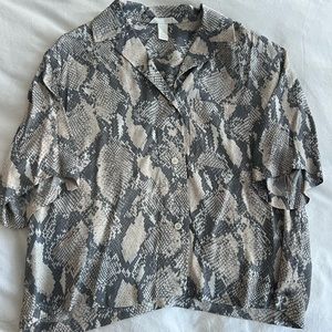 Oversized Beige Snakeskin Button Up Top